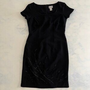 Robbie Bee Black Sequin Beaded Midi Short Sleeve Dress